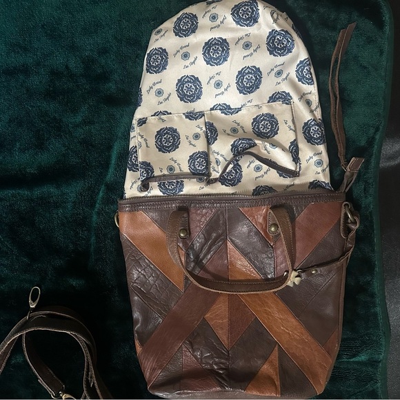 Brown Patchwork Leather Tote Bag - Picture 10 of 13